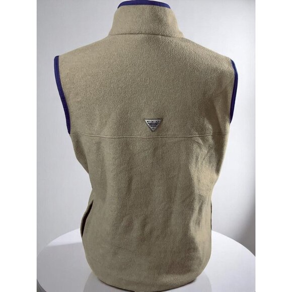 Columbia PFG Beige Fleece Vest Purple Trim Full Zip Sleeveless Jacket Size Large - Picture 6 of 9